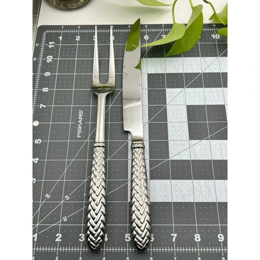 Ralph Lauren Equestrian Braid 2pc Roast Carving Set Silverplate 1991